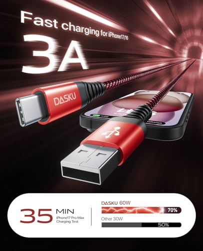 USB A to USB C Cable, 2Pack 6FT USB C Cable 3A Fast Charging, Upgraded - color: Red, size: 6FT, style: USB A to USB C
