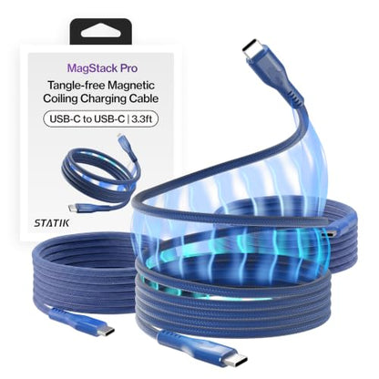 Statik MagStack Pro USB C to USB C Coiling Magnetic Charging Cable,100W - color: Navy, size: 3ft (3 Pack), style: USB-C to USB-C