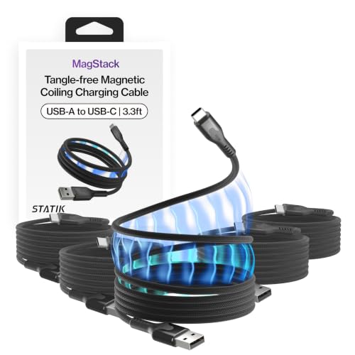 Statik MagStack USB A to USB C Coiling Magnetic Charging Cable, 27W - color: Black, size: 3ft (5 Pack), style: USB-A to USB-C
