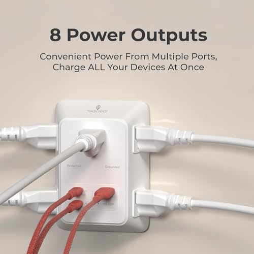 Travel Depot 5-Outlet Wall Outlet Extender with Surge Protector, (White) - color: White