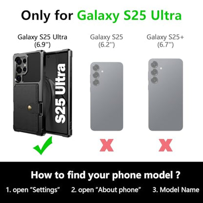 for Samsung Galaxy S25 Ultra 6.9” Case with Card Holder, Compatible with Magnetic Car Mount, Rugged Heavy Duty Shockproof Soft TPU Back Leather Flip Wallet Phone Cover, Black - color: Black, size: Samsung Galaxy S25 Ultra