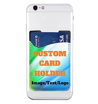 Custom Phone Card Holder Wallet, Personalized Add Your Image Text Logo Adhesive Stick-On Credit Card Wallet Pocket, for Back of Phone (White, 2.4 x 3.5 Inch) - color: White