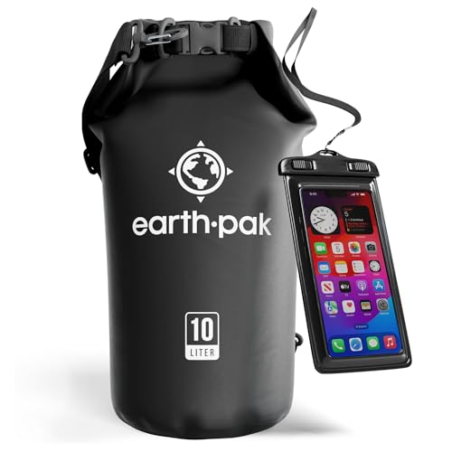 Earth Pak Waterproof Dry Bag - Roll Top Waterproof Backpack Sack Keeps Gear Dry for Kayak with Waterproof Phone Case - color: Black, size: 10L