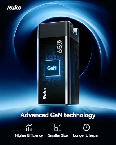 Ruko 65W USB C Charger, 3-Port GaN Fast Charger Block - size: Charger Only