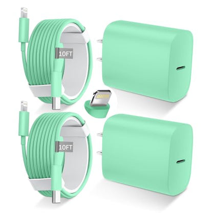 Phone 14 13 12 11 Fast Charger,10FT Long Phone Chargers Fast Charging Lightning Cable with 20W USB C Charger Block for Phone 14/14 Pro Max/13/13 Pro Max/12/12 Pro Max/11/11Pro/XS/Max/XR/X,Pad,Green - color: Green, size: 10ft