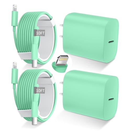 Phone 14 13 12 11 Fast Charger,10FT Long Phone Chargers Fast Charging Lightning Cable with 20W USB C Charger Block for Phone 14/14 Pro Max/13/13 Pro Max/12/12 Pro Max/11/11Pro/XS/Max/XR/X,Pad,Green - color: Green, size: 10ft