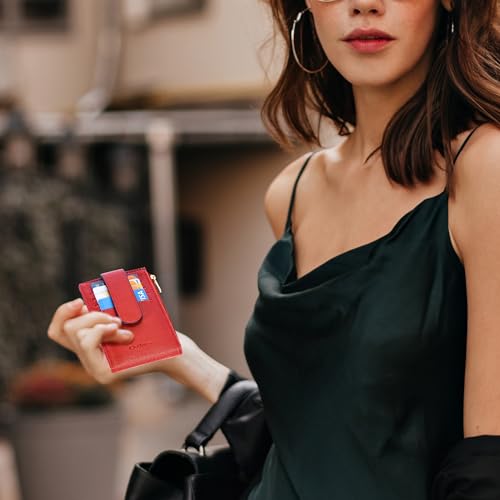 Chelmon Women's RFID Slim Card Holder Wallet | Thin Bifold Multi Card Case with Zipper Coin Pocket Purse for Women(Red) - color: Red