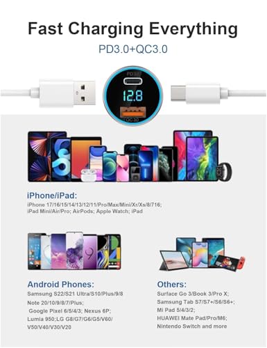 SUPERONE Pure Copper USB C Car Charger, 45W Dual Port Fast Charger