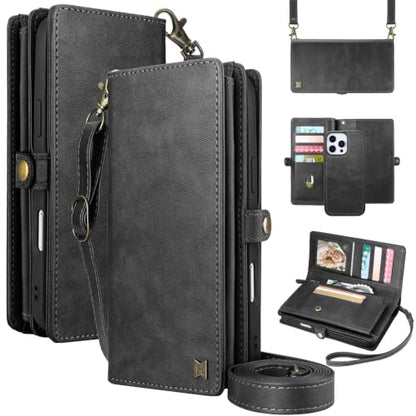 for Wallet Case Compatible with iPhone 16 Pro,Multi-Function Detachable 2 in 1 Magnetic iPhone 16 Pro Case Wallet,Flip Strap Zipper Card Holder Phone Case with Shoulder Straps(Darkgray) - color: DarkGray, size: iPhone 16 pro