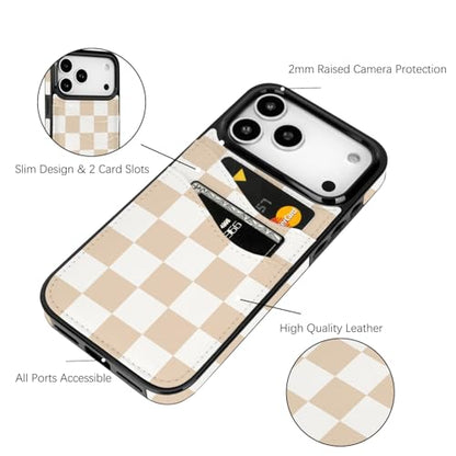 Compatible with iPhone 17 Pro Max Wallet Case | with Card Holder PU Leather Slot Shockproof Soft TPU Cover for Women Girls Cute Case (Neutral Checkerboard) - color: Checkerboard, size: iPhone 17 Pro Max 6.9 inch