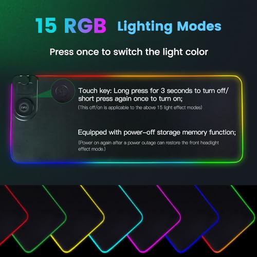 3 in 1 Mouse Pad with Wireless Charging, 31.5"x11.8" Mouse Pad RGB with Magnetic Wireless Charging,15 Light Modes,Non-Slip Base,Waterproof Keyboard Pad, Black