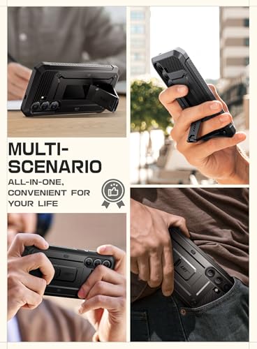 SUPCASE for Galaxy S25 FE Case with Built-in Screen Protector, Black | Invisible Stand, Belt Clip Holster, Charge Port Cover, Military-Grade Protection, Anti-Slip, Shockproof, Unicorn Beetle Pro