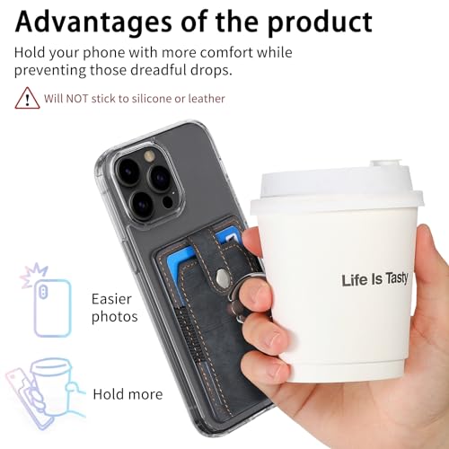 Cell Phone Card Holder with Ring Grip,Adhesive Phone Card Wallet,Black - color: Black