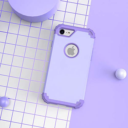 IDweel for iPhone 8 Case & for iPhone 7 Case with Screen Protector (Tempered Glass),3 in 1 Shockproof Hybrid Heavy Duty Hard PC Cover Soft Silicone Sturdy Bumper Full Body Sturdy Case, Purple - color: Purple