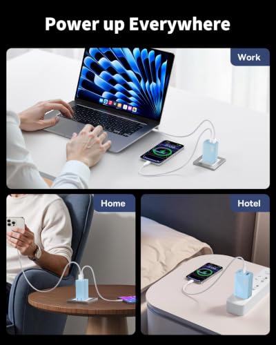 65W USB C Charger GaN, Foldable 3-Port Wall Charger Block, Fast Charging for MacBook Air, iPhone 17/16/15 Series, Samsung Galaxy S25/S24/S23, iPad Pro/Air (Blue) - color: Blue S