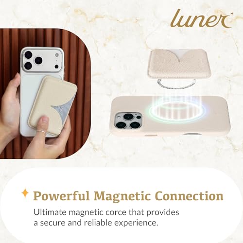 Luner - Eco Leather Magnetic Side-Access Card Wallet Compatible with Magsafe - [for iPhone 17, 16, 15, 14, 13, 12 series] - [Holds 2 cards] - Cream - color: Cream, style: Side-access