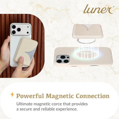 Luner - Eco Leather Magnetic Side-Access Card Wallet Compatible with Magsafe - [for iPhone 17, 16, 15, 14, 13, 12 series] - [Holds 2 cards] - Cream - color: Cream, style: Side-access
