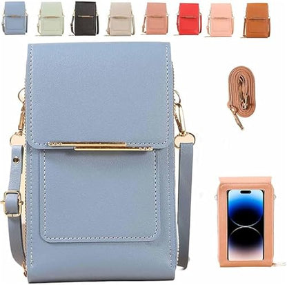 Anti Theft Leather Bag, Touch Screen Crossbody Phone Purse, Crossbody Purses for Women, 2‑in‑1 Wallet, Adjustable - color: Blue