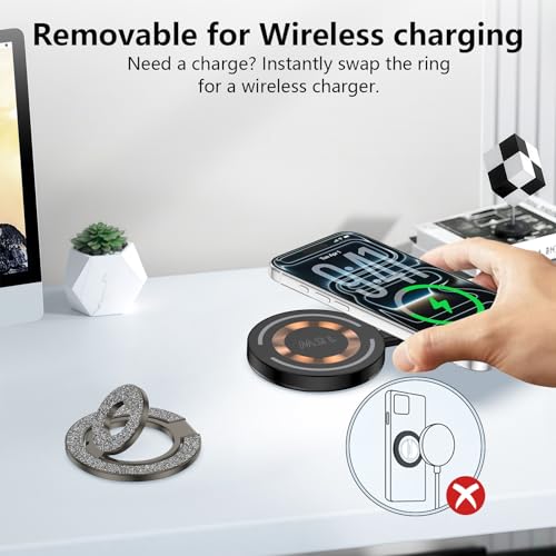 Magnetic Phone Ring for MagSafe Grip, Dual-Sided Magnetic Finger Ring Stand - color: Black
