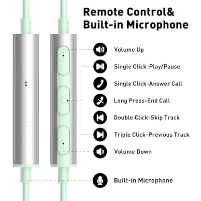 USB C Headphones Magnetic Wired Earbuds with Mic for Apple/Samsung Android - color: Mint Green