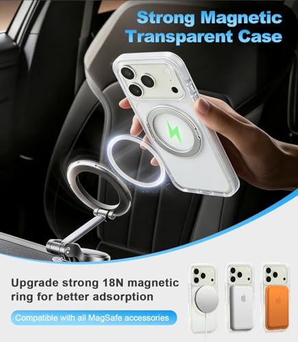 for iPhone 17 Case Clear Magnetic Phone Cases with 360°Stand,[Fit for MagSafe] Acrylic Transparent Case,Anti-Yellowing Rugged Shockproof Protective Cell Cover,6.3" Silver - color: Silver