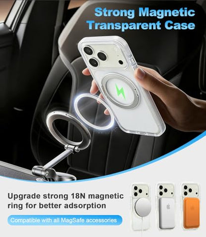 for iPhone 17 Case Clear Magnetic Phone Cases with 360°Stand,[Fit for MagSafe] Acrylic Transparent Case,Anti-Yellowing Rugged Shockproof Protective Cell Cover,6.3" Silver - color: Silver