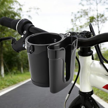 3-in-1 Universal Bike Cup Holder with Cell Phone Case Keys Hook, Black - color: black