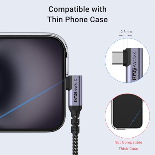 USB 4 Cable Right Angle 1FT 2 Packs, 240W, 40Gbps, 8K Video Monitor - size: 240w - 1ft, 1ft