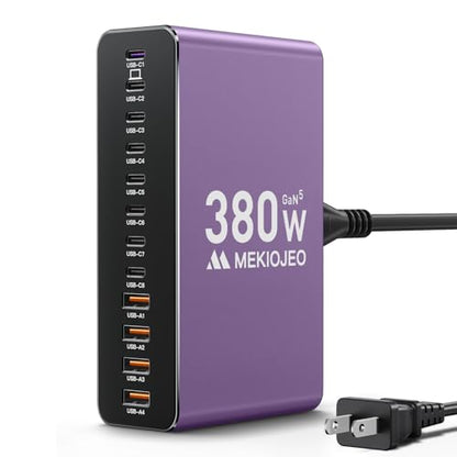 MEKIOJEO 12 Ports Aluminum Alloy 380W Charging Station USB C Charger Block - color: Purple