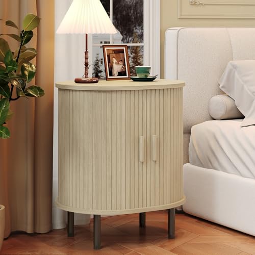 Oval End Table with Charging Station & Door (1, Natural White) - color: Natural White