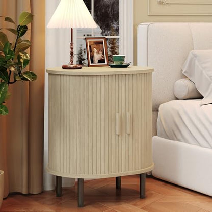 Oval End Table with Charging Station & Door (1, Natural White) - color: Natural White