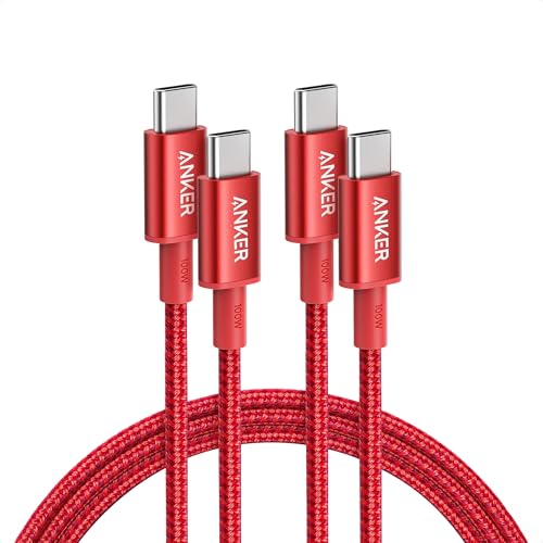 Anker USB C to USB C Cable, 100W Fast Charging Cable (2-Pack, 6 ft, Red) - color: Red, size: 6ft