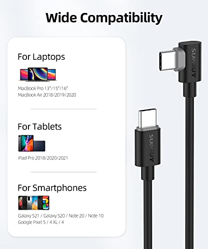 SUNGUY [2-Pack, 5FT Right Angle 60W PD USB-C to USB-C Fast Charge Cable for iPhone 17 16 15 Pro Max, Galaxy S25/S24/S23/Z Fold 3, MacBook Air/Pro, iPad Pro 2020, Pixel - color: Black, size: 5ft