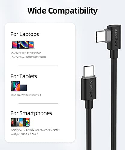 SUNGUY [2-Pack, 5FT Right Angle 60W PD USB-C to USB-C Fast Charge Cable for iPhone 17 16 15 Pro Max, Galaxy S25/S24/S23/Z Fold 3, MacBook Air/Pro, iPad Pro 2020, Pixel - color: Black, size: 5ft