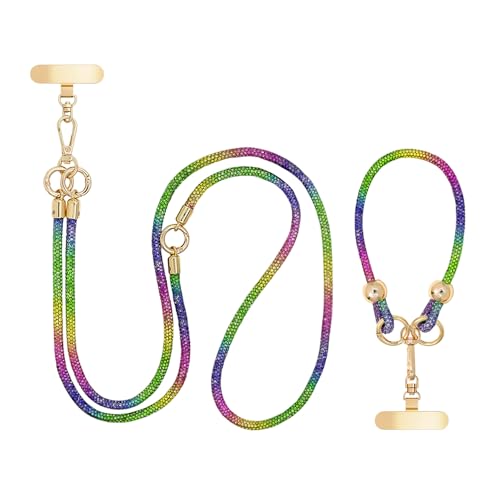 Crystal Phone Lanyard Crossbody and Wrist Strap Lanyard Rhinestone Anti-Theft Phone Strap Phone Neck Strap for Women - color: Rainbow