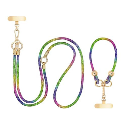 Crystal Phone Lanyard Crossbody and Wrist Strap Lanyard Rhinestone Anti-Theft Phone Strap Phone Neck Strap for Women - color: Rainbow