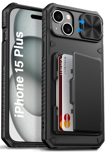 Vihibii for iPhone 15 Plus/iPhone 14 Plus Case with Card Holder, Black | RFID Blocking, Slide Camera Lens Cover, Military-Grade Drop Protection, Raised Edges Protect Screen, Ditch the bulky bag - color: Black, size: iPhone 15 Plus/14 Plus