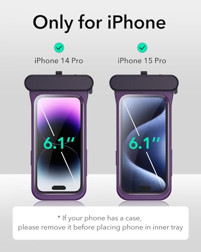 ESR Waterproof Phone Pouch for iPhone 13 Pro / 14 Pro / 15 Pro, Purple | Underwater Touch Sensitivity, IPX8 Floating Waterproof Cellphone Case with Lanyard, Dry Bag for Snorkeling - color: Purple