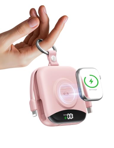 Portable Charger 10000mAh 22.5W Power Bank Built-in 2 Cables Keychain | Charge 5 Devices, TSA approved, Travel Fast Charging Battery Pack for iPhone Samsung Google Android & iWatch Charger, Pink - color: Pink