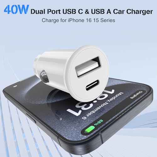 40W USB C Car Charger, Dual Port USB-C & USB-A Car Fast Charging Adapter - color: Red, size: 3ft