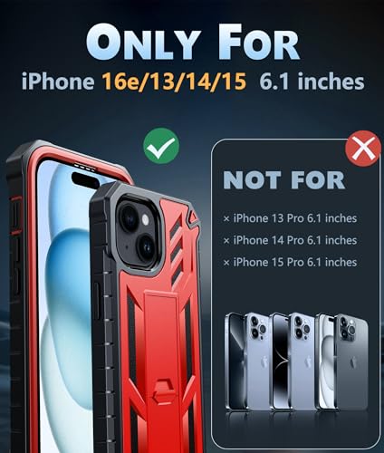FNTCASE for iPhone 15/14/13 Case, Built-in Screen Protector, Kickstand Red | 20FT Military-Grade Drop Protection, Anti-Slip Matte Textured, Rugged Heavy Duty Shockproof Protective Phone Cover, Red - color: Red
