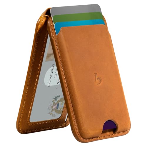 Belemay Crazy Horse Leather Magnetic Wallet for MagSafe Adjustable Stand - color: Sunset Tan