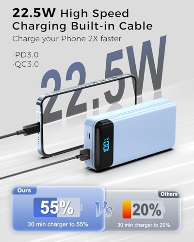 Portable Charger 40000mAh Power Bank, PD 22.5W Fast Charging - color: Blue