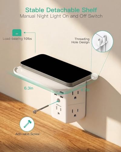 Mifaso PD20W Outlet Extender with Shelf & Night Light, Surge Protector - color: White, size: 2C2A&PD 20W