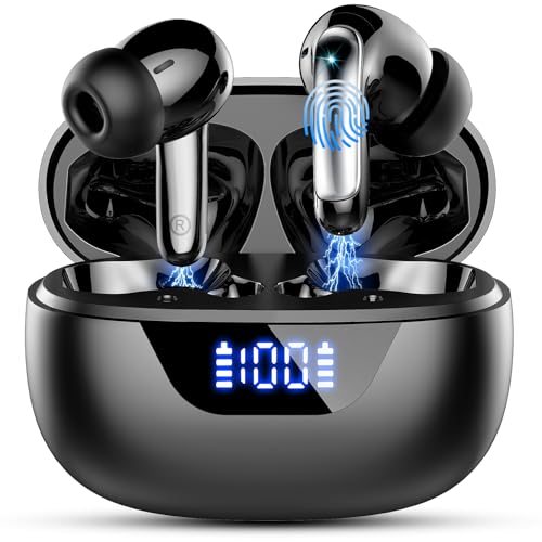Wireless Earbuds, Bluetooth 5.3 Headphones Bass Stereo, 48Hours Playtime, 4 ENC Mic Clear Calls, Noise Cancelling Ear Buds with LED Display Charging Case,IPX7 Waterproof Earphone for Android iOS Black - color: Classical Black