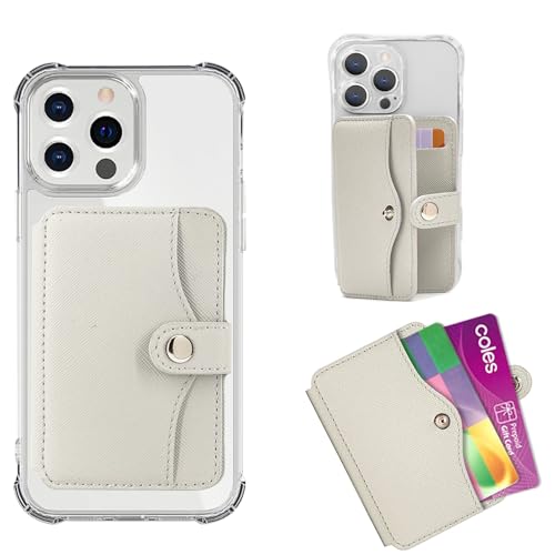 Phone Wallet Stick On, Small Card Holder for Phone Case with Snap Closure - color: Beige
