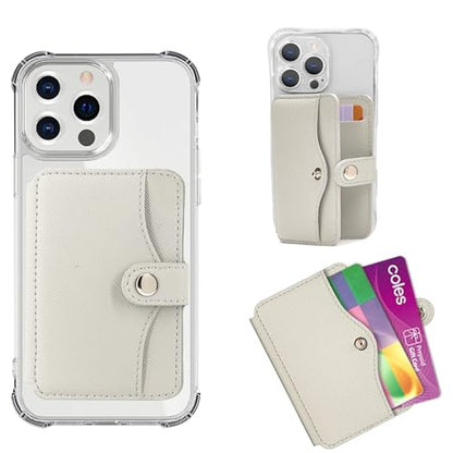 Phone Wallet Stick On, Small Card Holder for Phone Case with Snap Closure - color: Beige