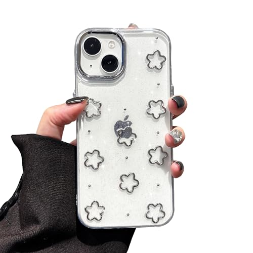 EYZUTAK Case for iPhone 11, Bling Glitter 3D Flower Phone Case Cute Sparkly Crystal Clear Floral Aesthetic Cover Slim Soft Durable TPU Transparent Protective Cover for Women Girl-Silver Flower - color: Silver Flower, size: iPhone 11