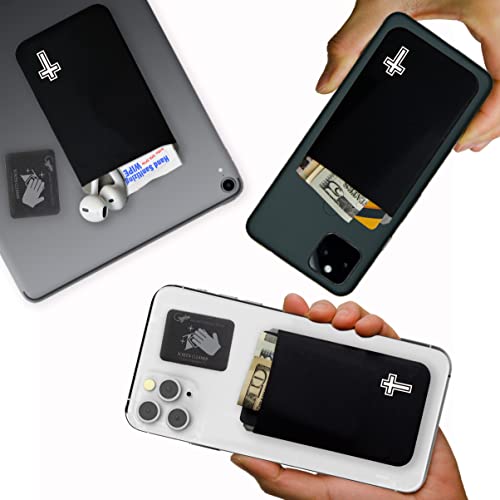 Phone Wallet - Adhesive Card Holder - Cell Phone Pouch - Stick on Lycra Pocket by Gecko - Carry Credit Cards and Cash - color: CROSS BLACK