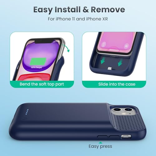 Battery Case for iPhone 11/XR, 7500mAh Ultra-Slim Portable Charging Case Rechargeable Protective Battery Pack for iPhone 11 and iPhone XR External Charger Case 6.1 Inch-Blue - color: Blue